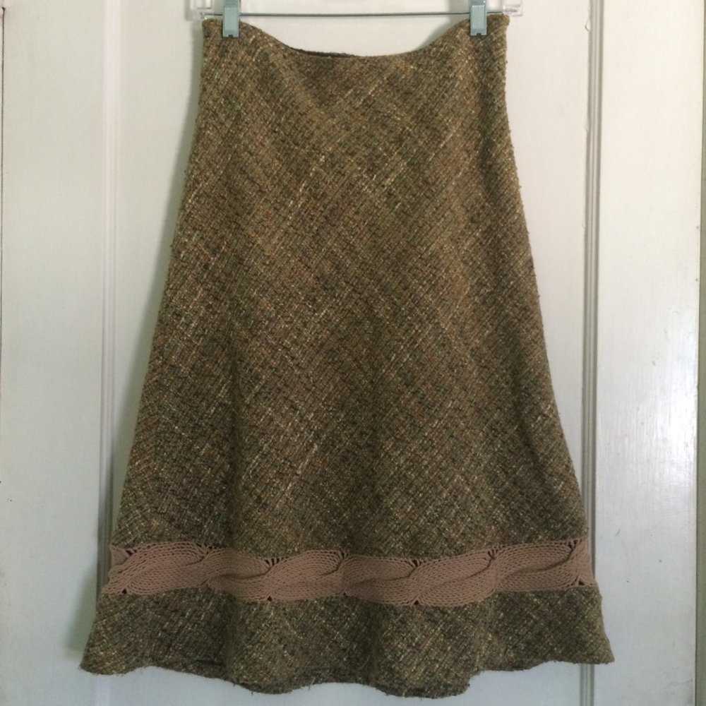 Cynthia Steffe green tweed full skirt w knit panel - Picture 2 of 8